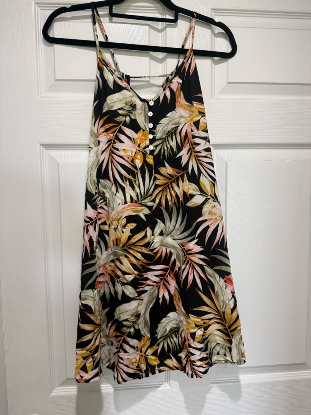 Rip Curl Black Tropical Leaf Button-Front Dress NWT